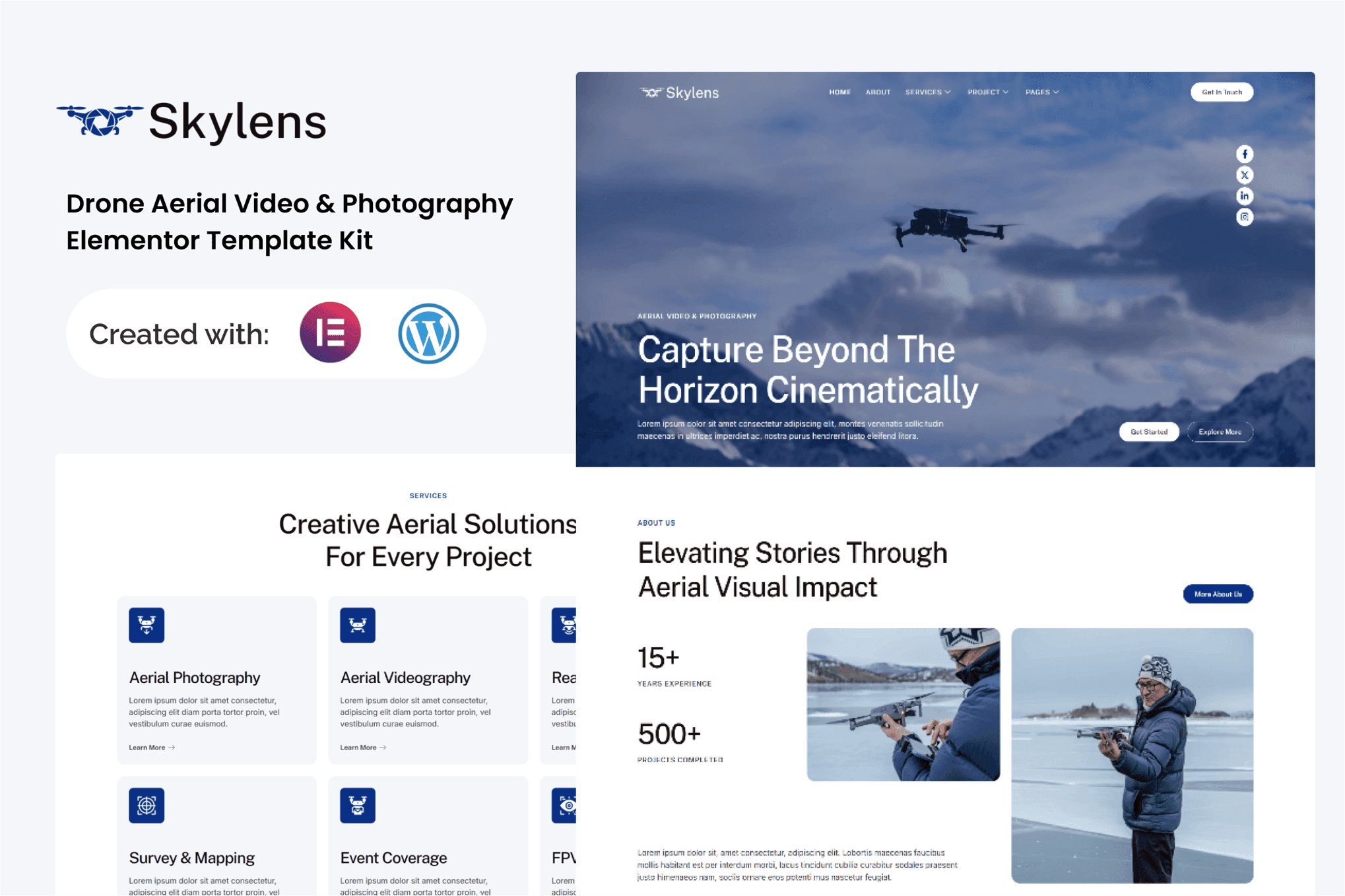 Skylens - Drone Aerial Video & Photography Elementor Template