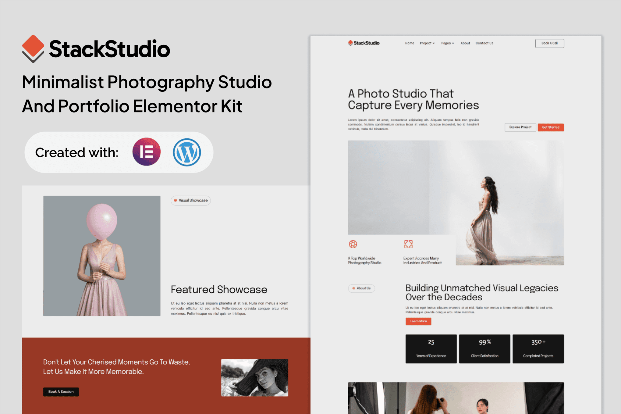 StackStudio - A Minimalist Photography Studio & Portfolio Elementor Template