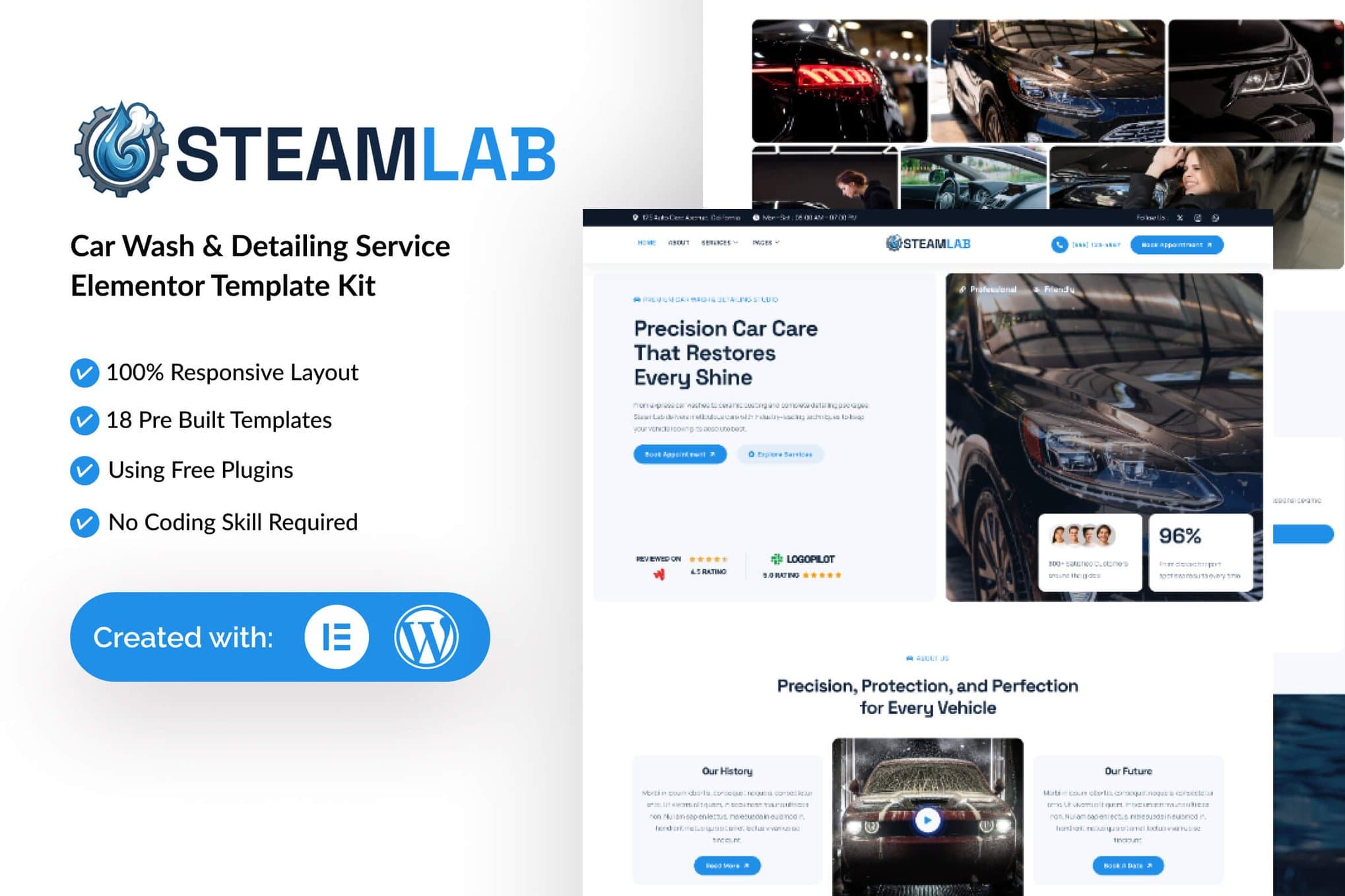 SteamLab - Car Wash & Detailing Service Elementor Template