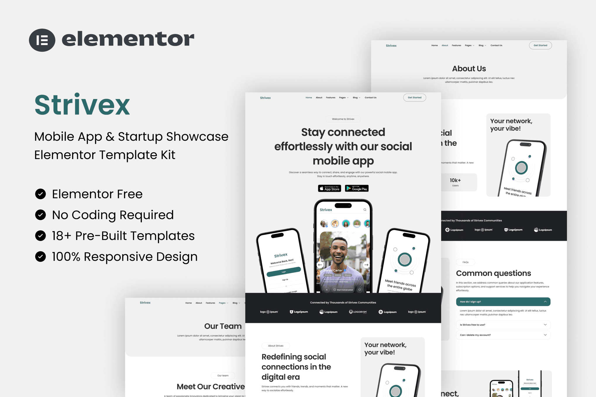 Strivex - Mobile App & Startup Showcase Elementor Template