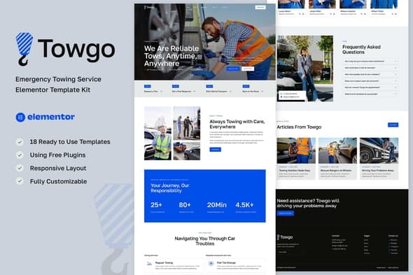 Towgo - Emergency Towing Service Elementor Template