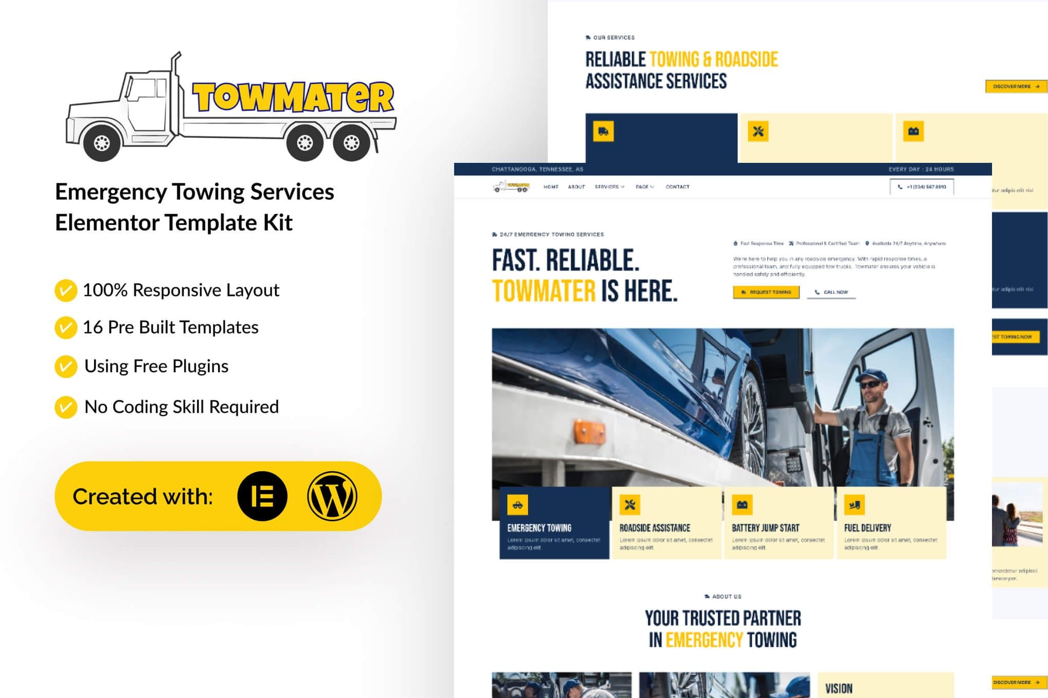 Towmater - Emergency Towing Service Elementor Template