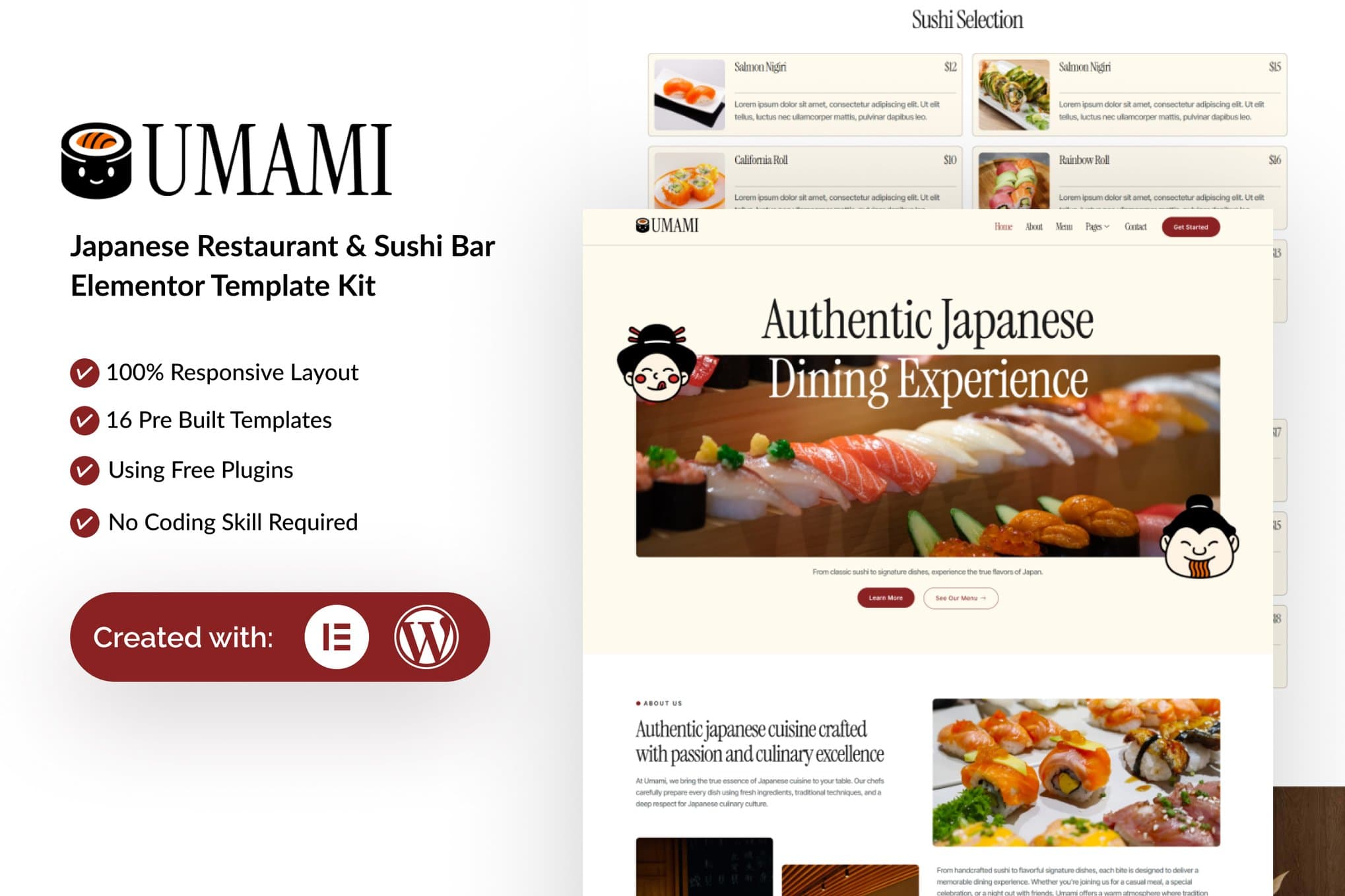 Umami - Japanese Restaurant & Sushi Bar Elementor Template
