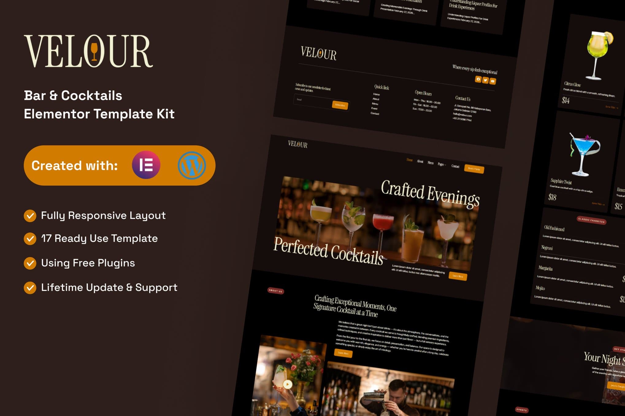Velour - Bar & Cocktails Elementor Template
