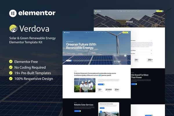 Verdova - Solar & Green Renewable Energy Elementor Template