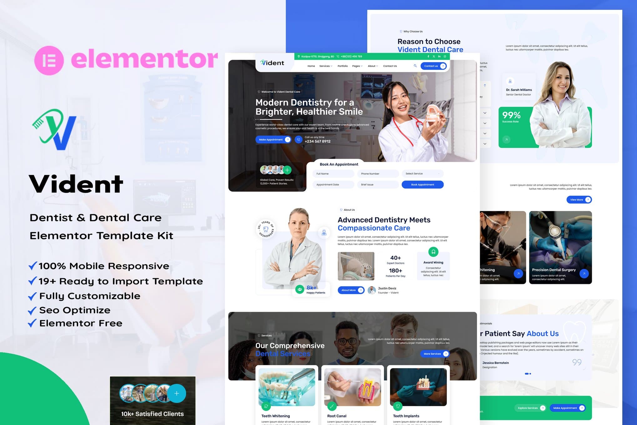 Vident - Dentist & Dental Care Elementor Template