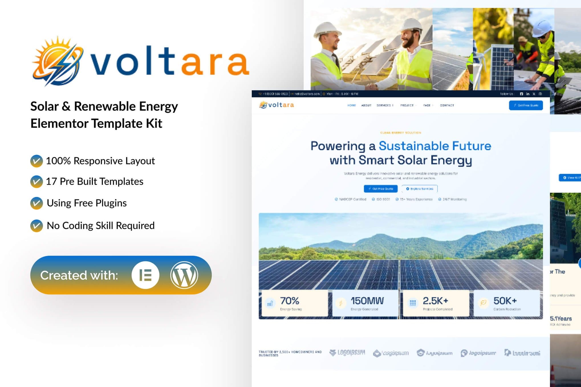 Voltara - Solar & Renewable Energy Elementor Template