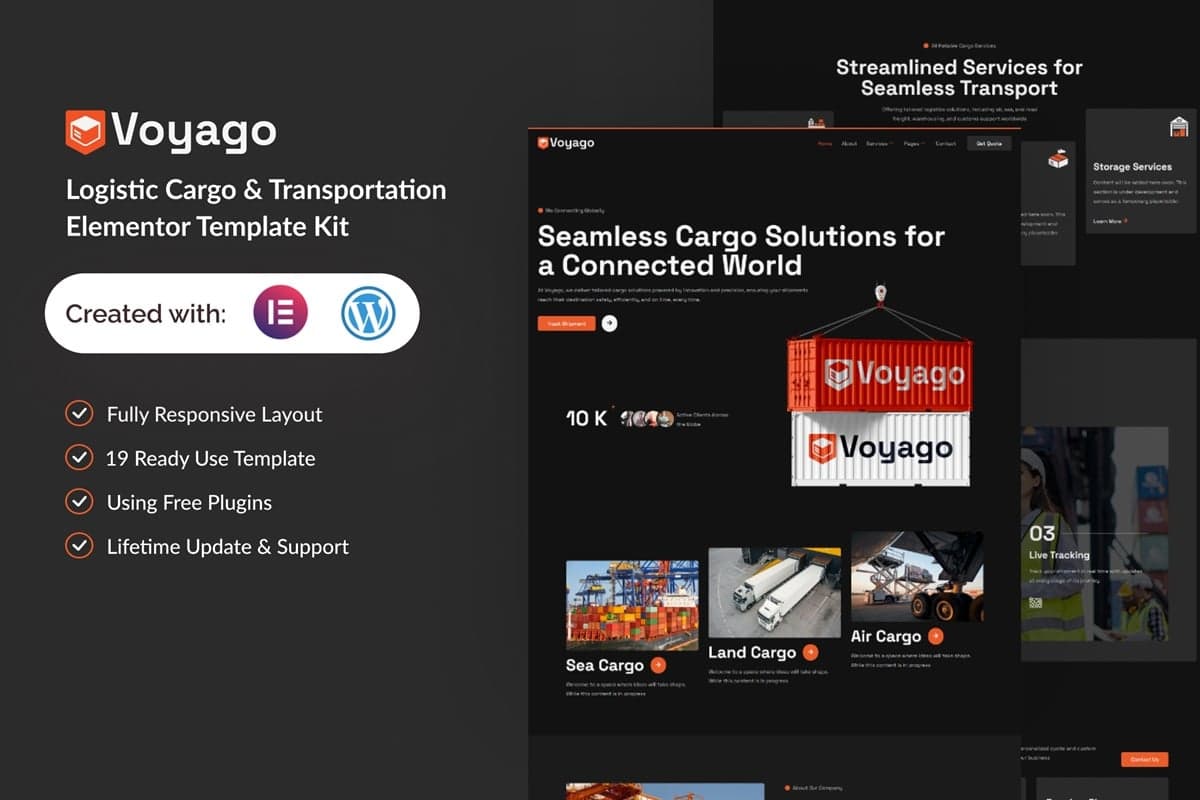 Voyago - Logistic Cargo & Transportation Elementor Template