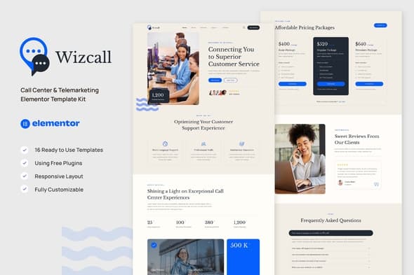 Wizcall - Call Center & Telemarketing Elementor Template