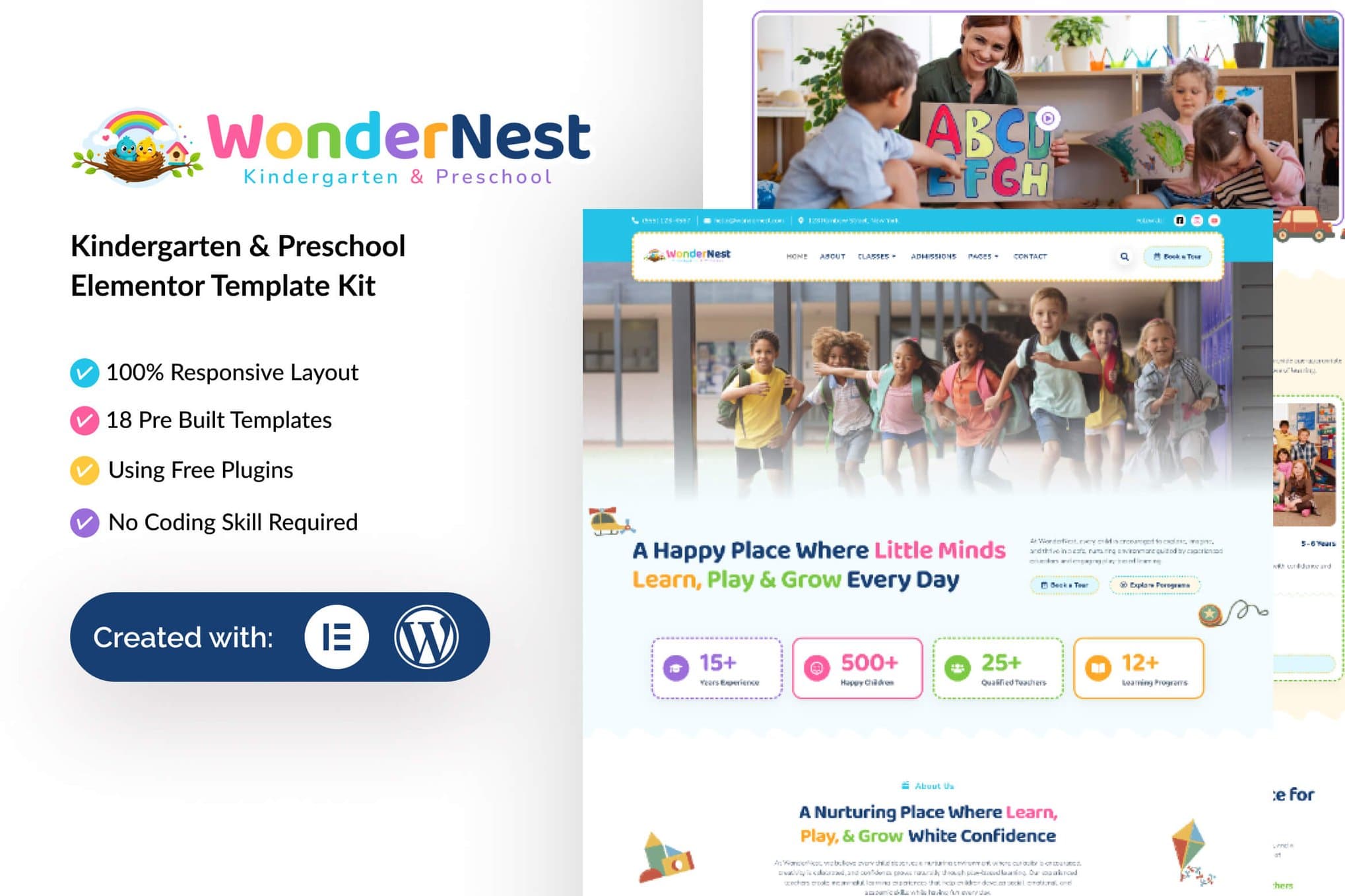 WonderNest - Kindergarten & Preschool Elementor Template