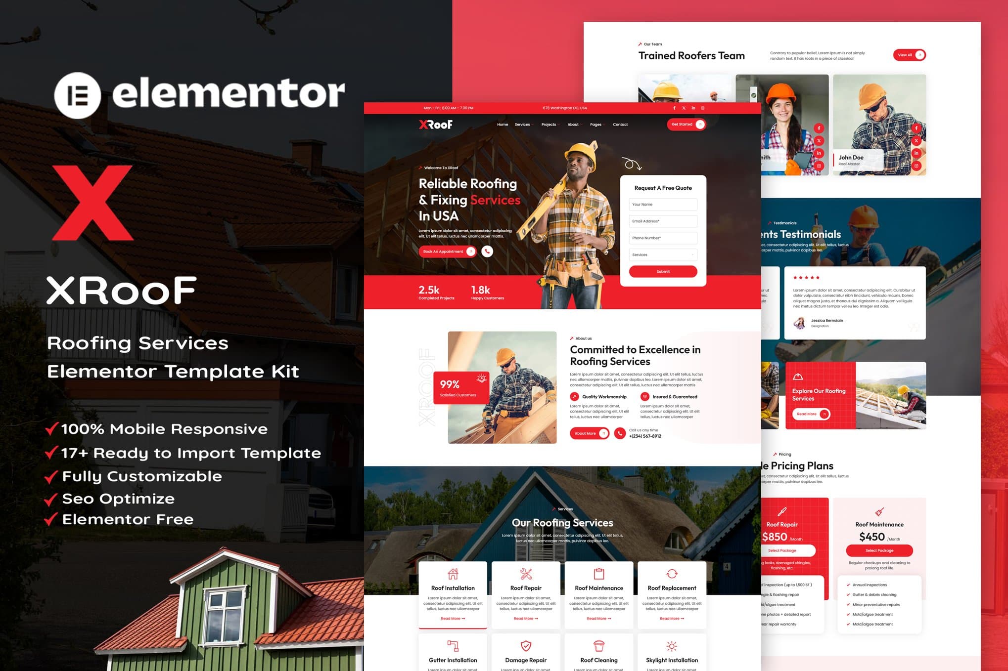 XRoof - Roofing Services Elementor Template
