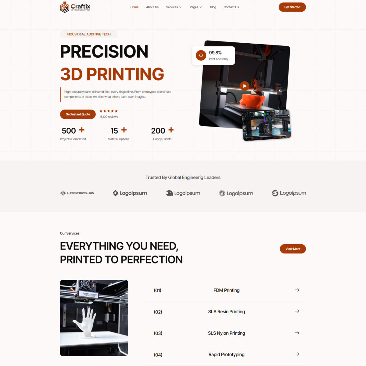 Craftix – 3D Printing Services Elementor Template