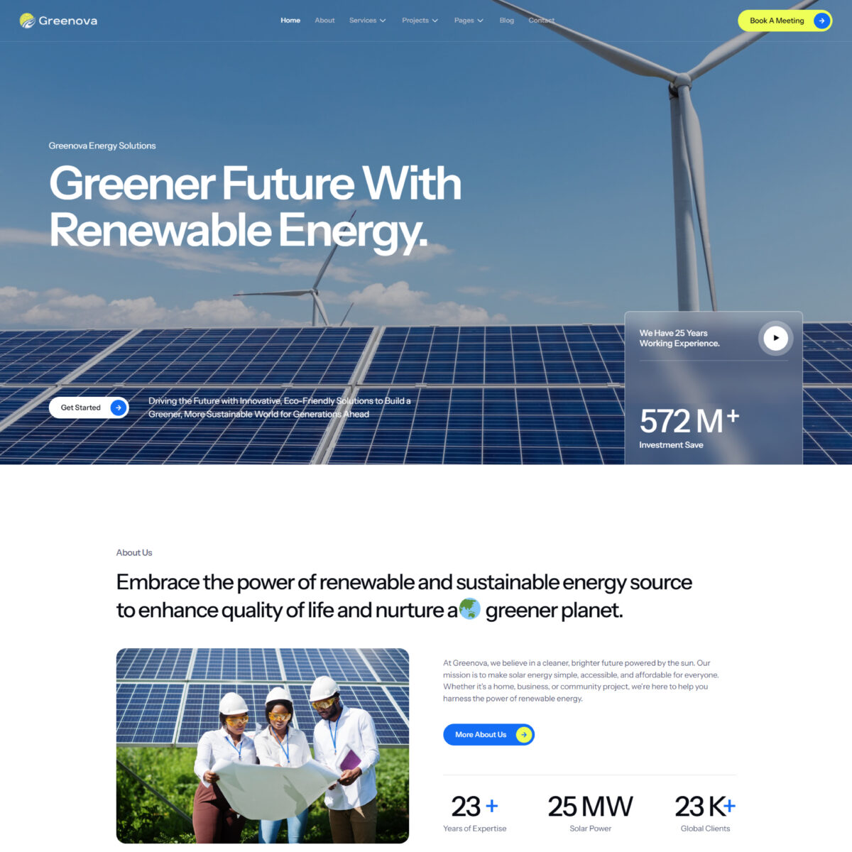 Greenova – Solar & Green Renewable Energy Elementor Template