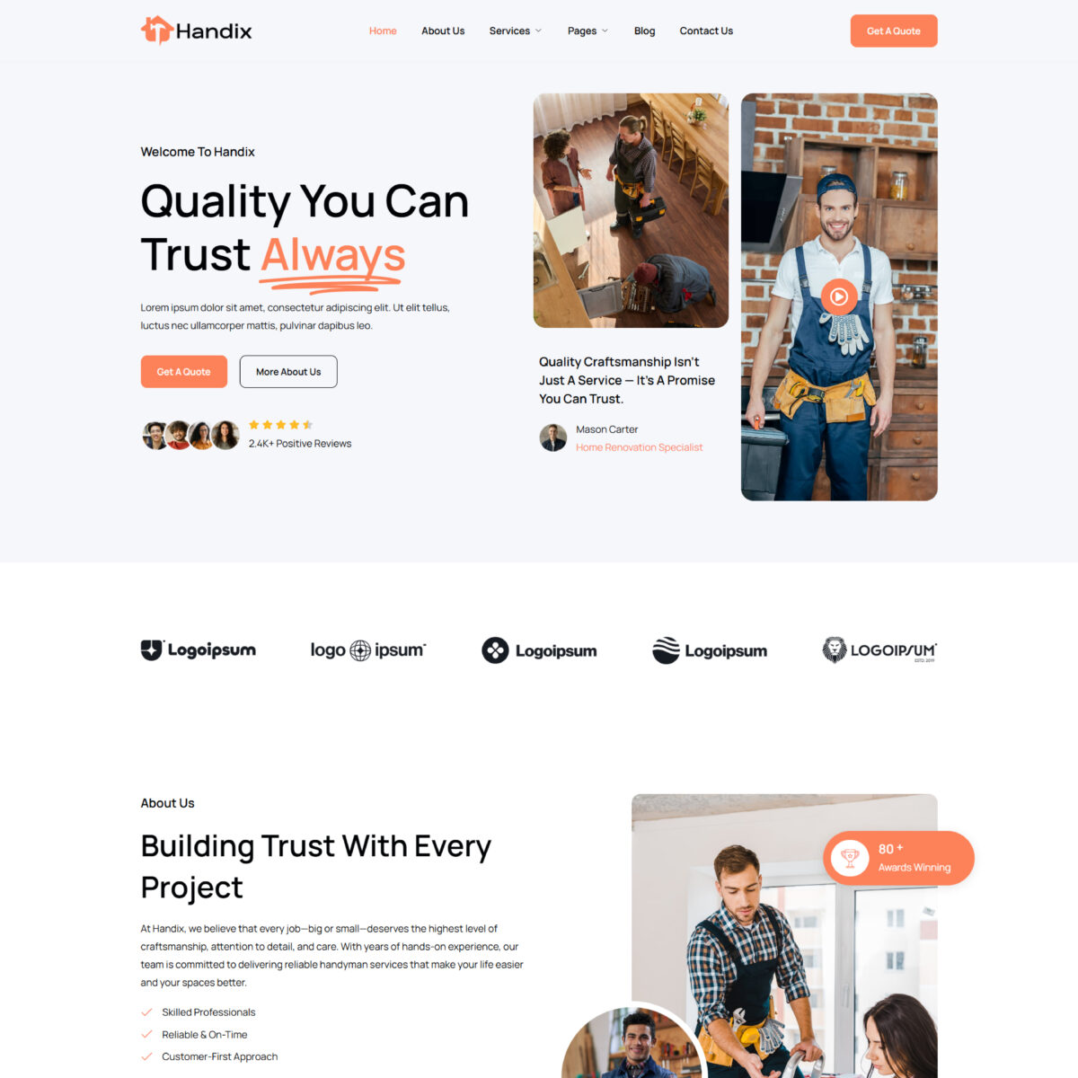 Handix – Handyman Services Elementor Template