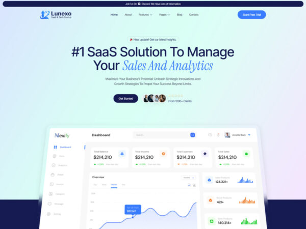 Lunexo - SaaS & Tech Startup Elementor Template