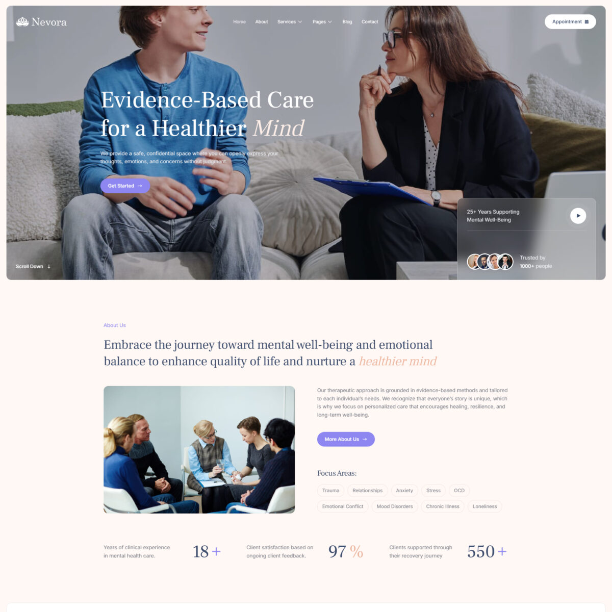 Nevora – Psychologist & Mental Health Elementor Template