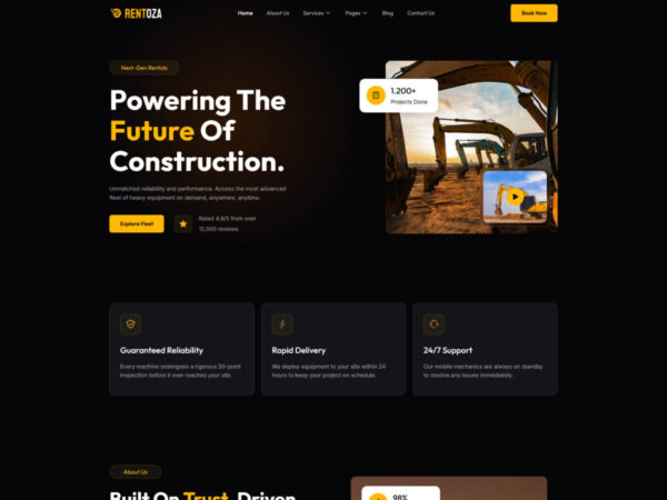 Rentoza - Heavy Equipment Rental Elementor Template