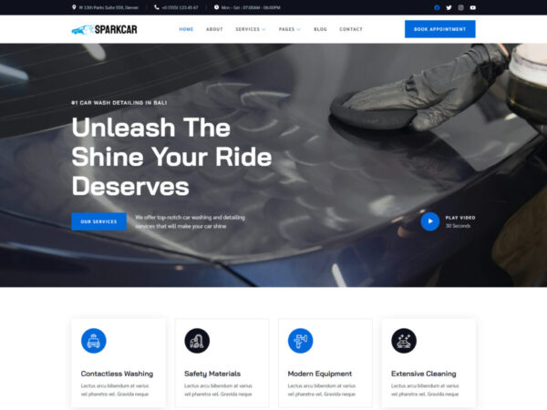 Sparkcar - Car Wash & Detailing Service Elementor Template