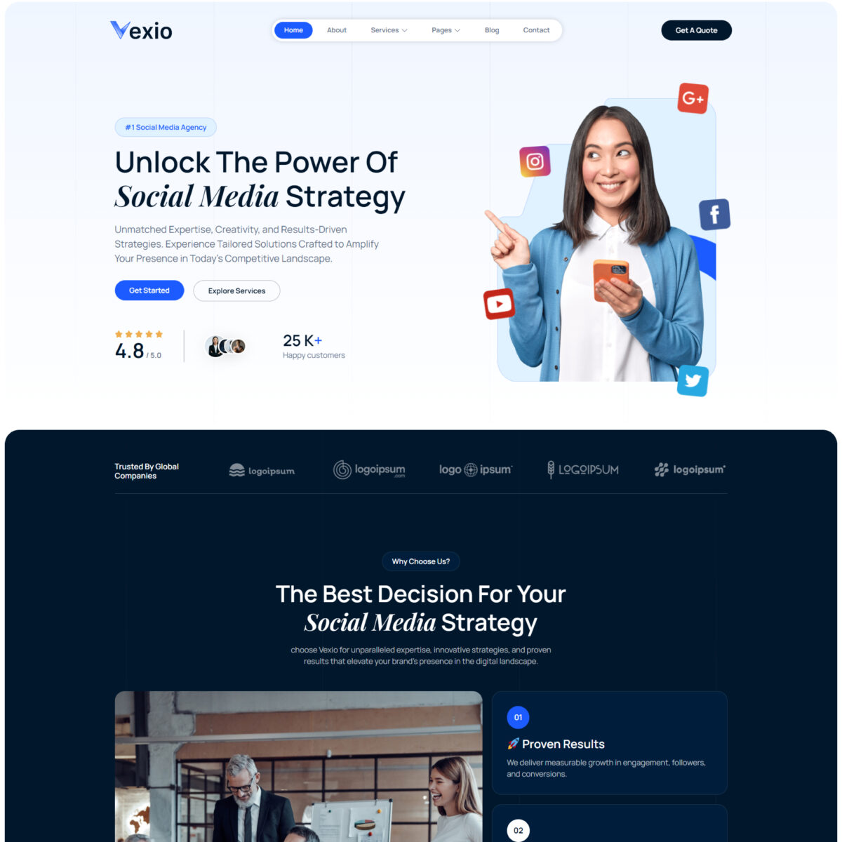 Vexio – Social Media Agency Elementor Template