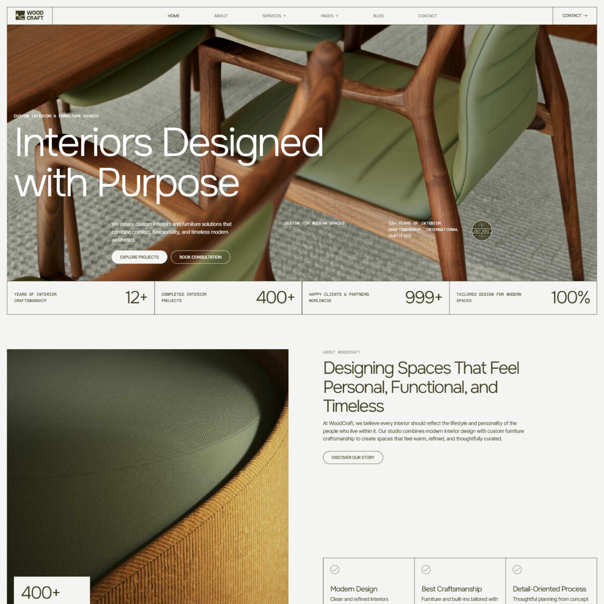 WoodCraft – Custom Interior & Furniture Studio Elementor Template